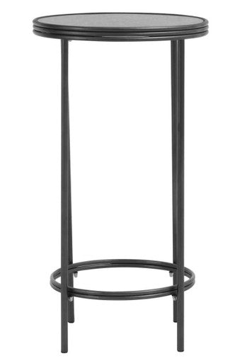 Silver and Black Round Side Table with Antique Mirror Top, Xania