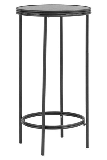 Silver and Black Round Side Table with Antique Mirror Top | Xania