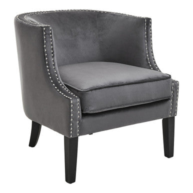 Grey Velvet Studded Chair | Larissa