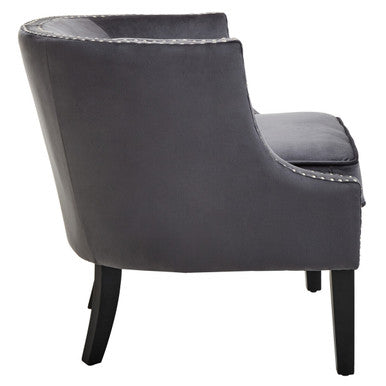 Grey Velvet Studded Chair | Larissa
