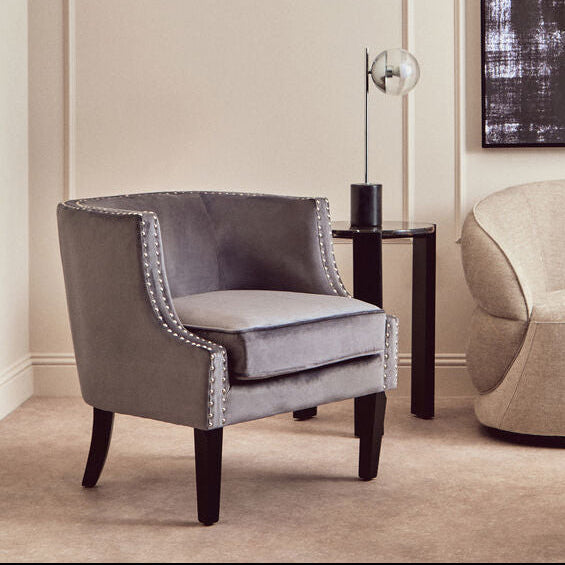 Larissa Grey Velvet Studded Chair