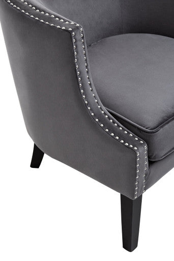 Grey Velvet Studded Chair | Larissa