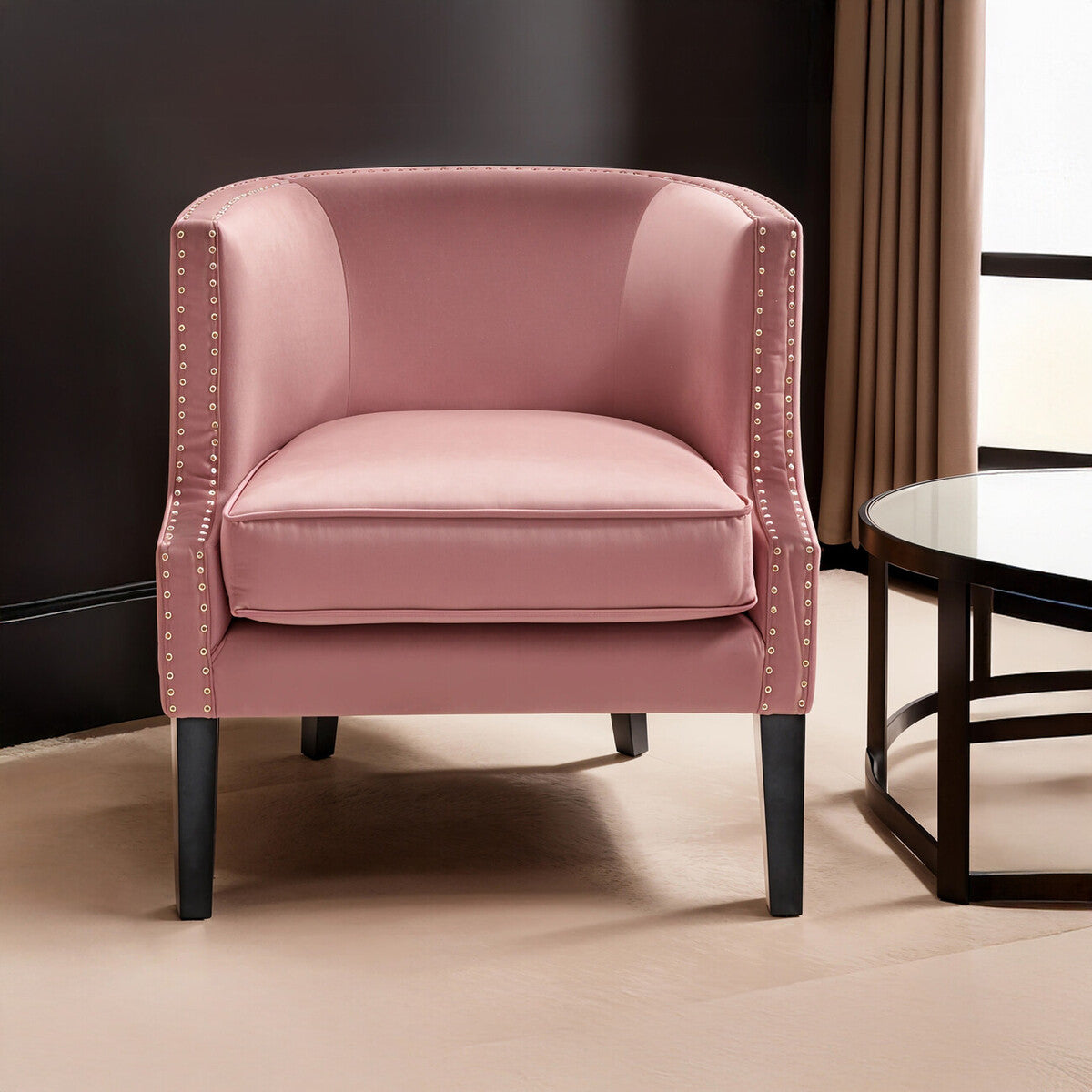 Pink Velvet Studded Chair | Larissa