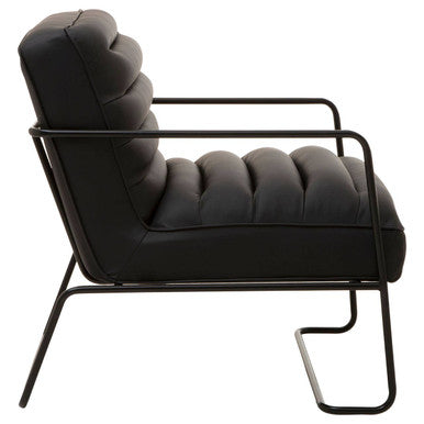 New Foundry Black Leather Effect Chair with Black Metal Frame