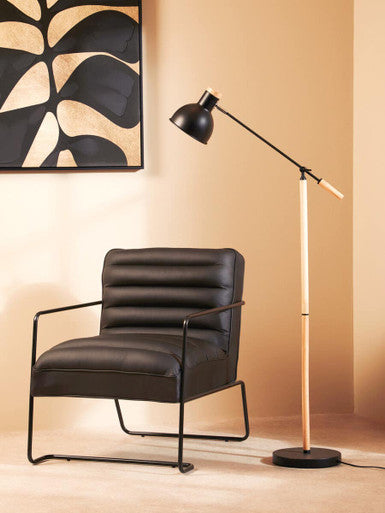 New Foundry Black Leather Effect Chair with Black Metal Frame