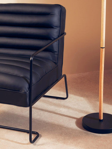 New Foundry Black Leather Effect Chair with Black Metal Frame