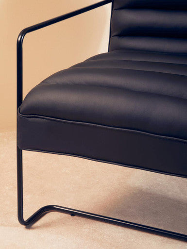 New Foundry Black Leather Effect Chair with Black Metal Frame
