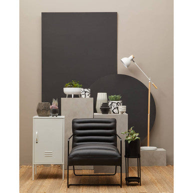 New Foundry Black leather Effect and Metal Frame Chair