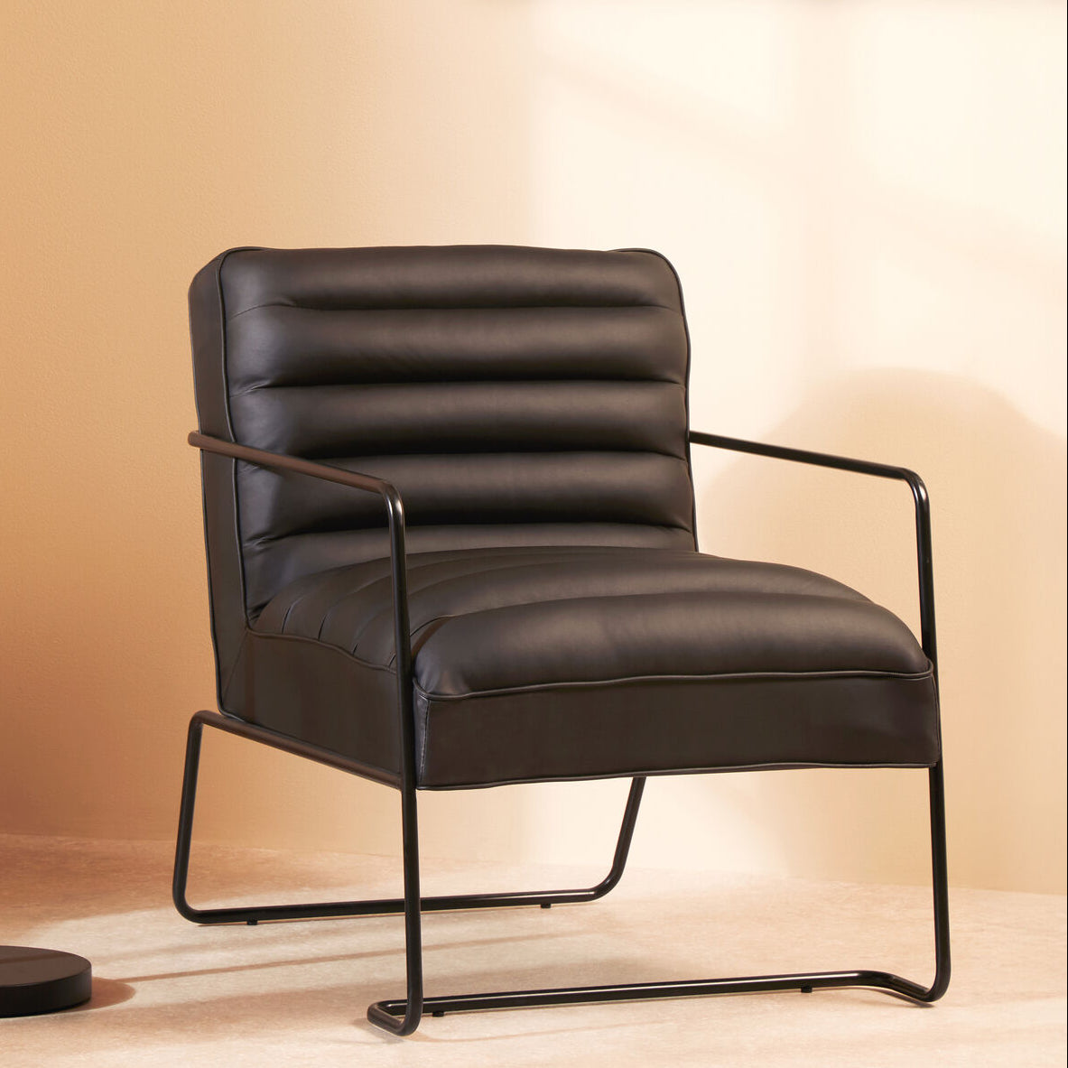 New Foundry Black Leather Effect Chair with Black Metal Frame