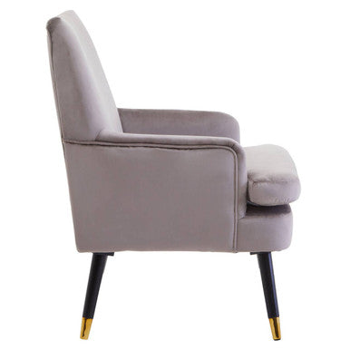 Loretta Mink Velvet Accent Chair With Wooden Legs
