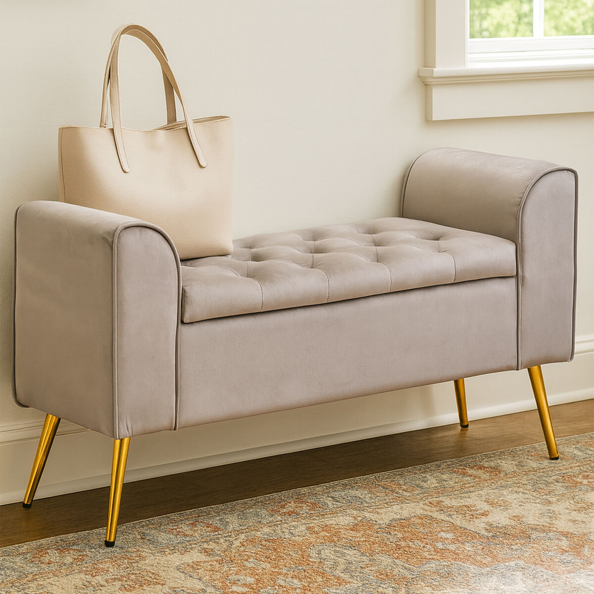 Mink Velvet Ottoman Storage Bench | Loretta