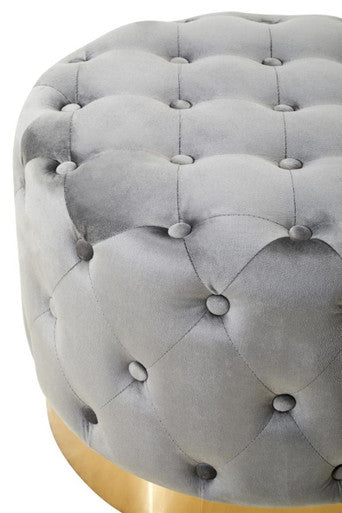 Loretta Grey Velvet Stool with Button Tufting