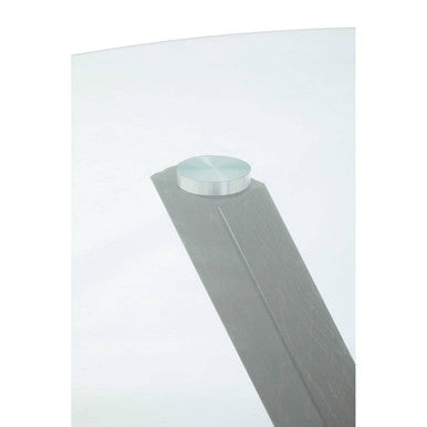 Clear Glass Top Round Dining Table with Black Wood Effect Metal Legs, Salford