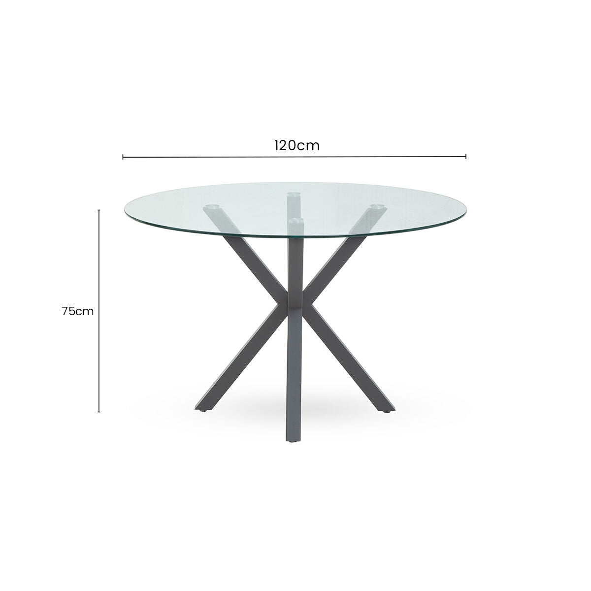 Clear Glass Top Round Dining Table with Grey Metal Legs | Salford