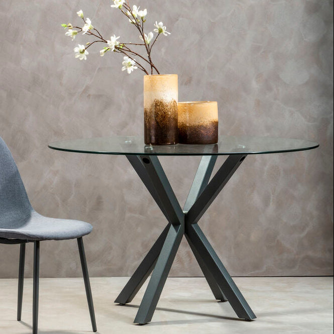 Salford Round Dining Table With Grey Metal Legs