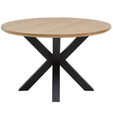 Salford Wood Veneer Round Dining Table With Black Metal Legs