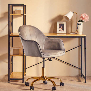 Brent Grey Velvet And Gold Home Office Chair