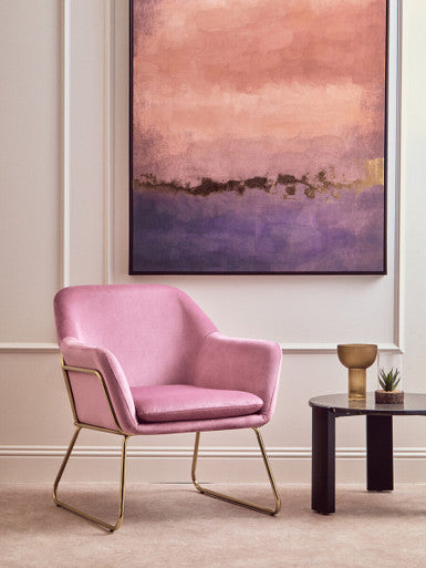 Xander Pink Velvet Bushed Gold Armchair