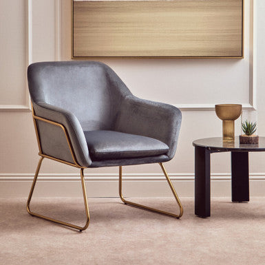 Grey Velvet Modern Accent Chair | Xander