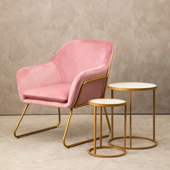 Xander Pink Velvet And Powder Gold Frame Armchair