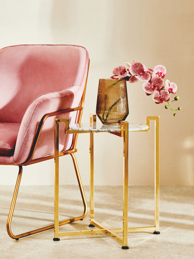 Xander Pink Velvet And Powder Gold Frame Armchair