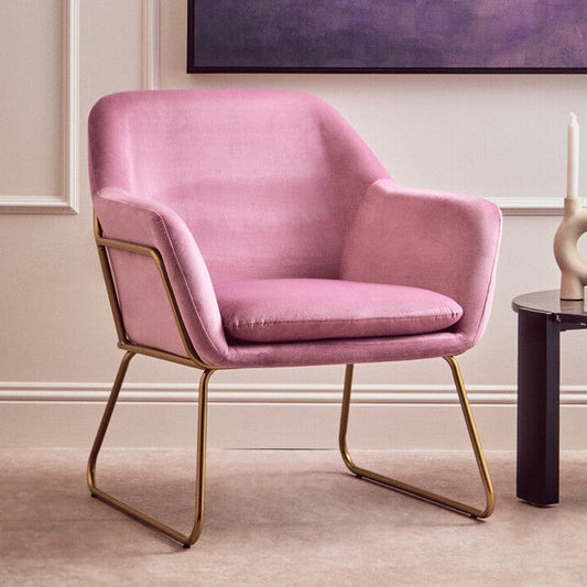 Xander Pink Velvet and Powder Gold Frame Armchair