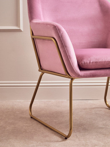 Xander Pink Velvet And Powder Gold Frame Armchair