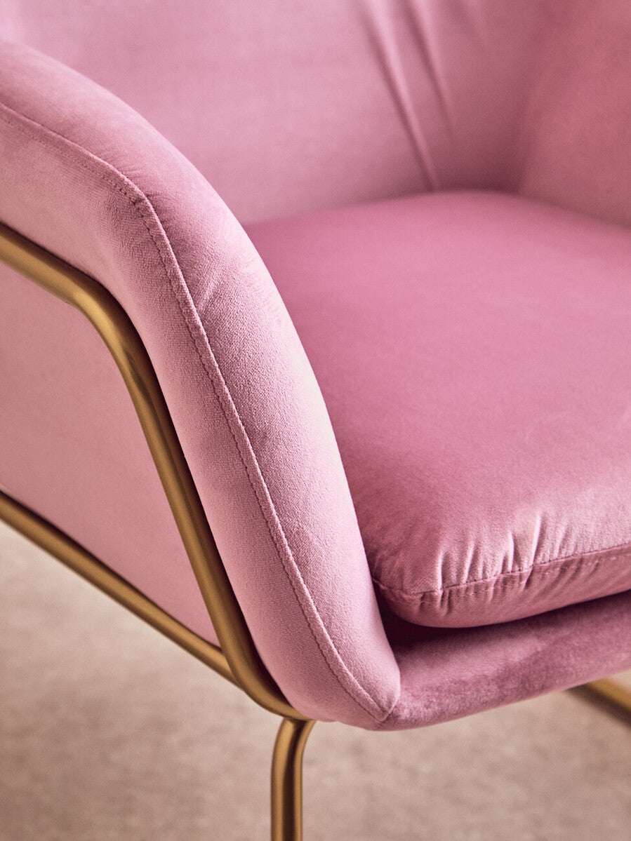 Pink Velvet and Powder Gold Frame Armchair | Xander