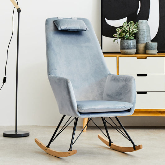 Stockholm Blue Velvet Rocking Chair