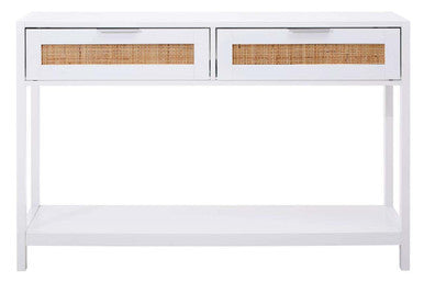 White Wooden Console Table with Rattan 2 Drawers, Sherman