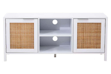 White Wood and Rattan Media Unit | Sherman