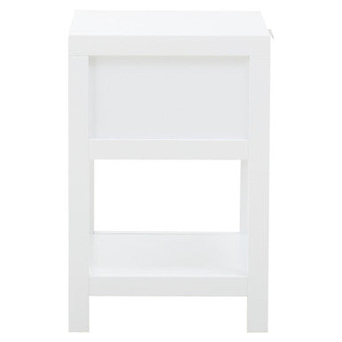 Sherman White Wood and Rattan One Drawer Side Table