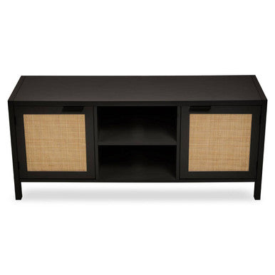 Black Wood and Rattan Media Unit | Sherman