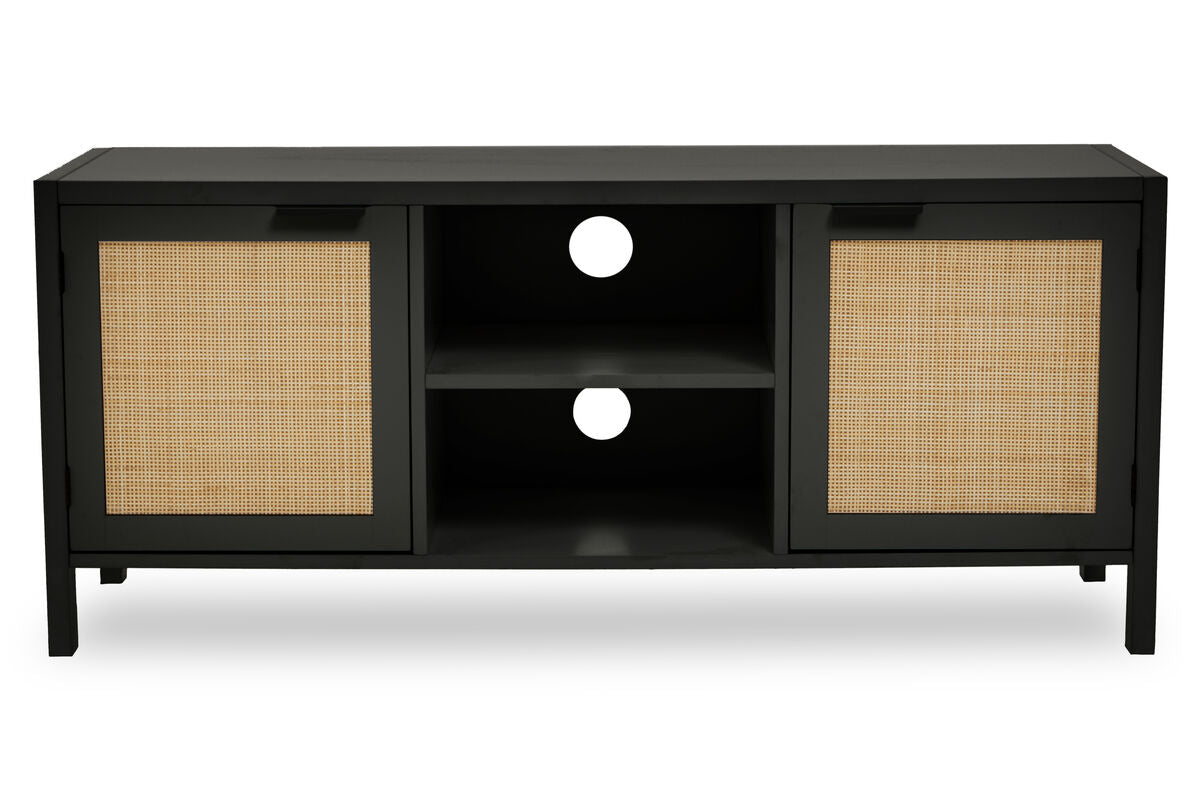 Black Wood and Rattan Media Unit | Sherman