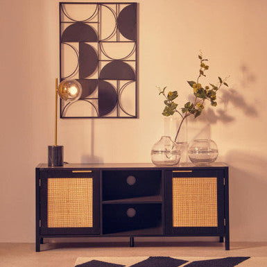 Black Wood and Rattan Media Unit | Sherman