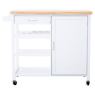 White Kitchen Trolley with Drawer and Cabinet, Frankfurt