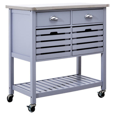 Grey Kitchen Trolley with Stainless Steel Top, Frankfurt