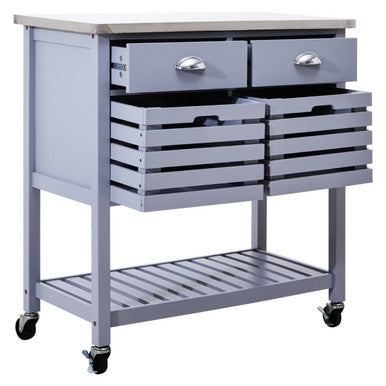 Grey Kitchen Trolley with Stainless Steel Top, Frankfurt