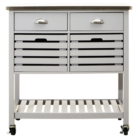 Grey Kitchen Trolley with Stainless Steel Top, Frankfurt