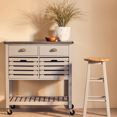 Grey Kitchen Trolley with Stainless Steel Top, Frankfurt