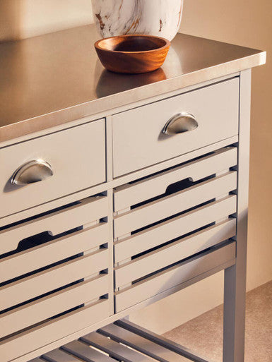 Grey Kitchen Trolley with Stainless Steel Top, Frankfurt