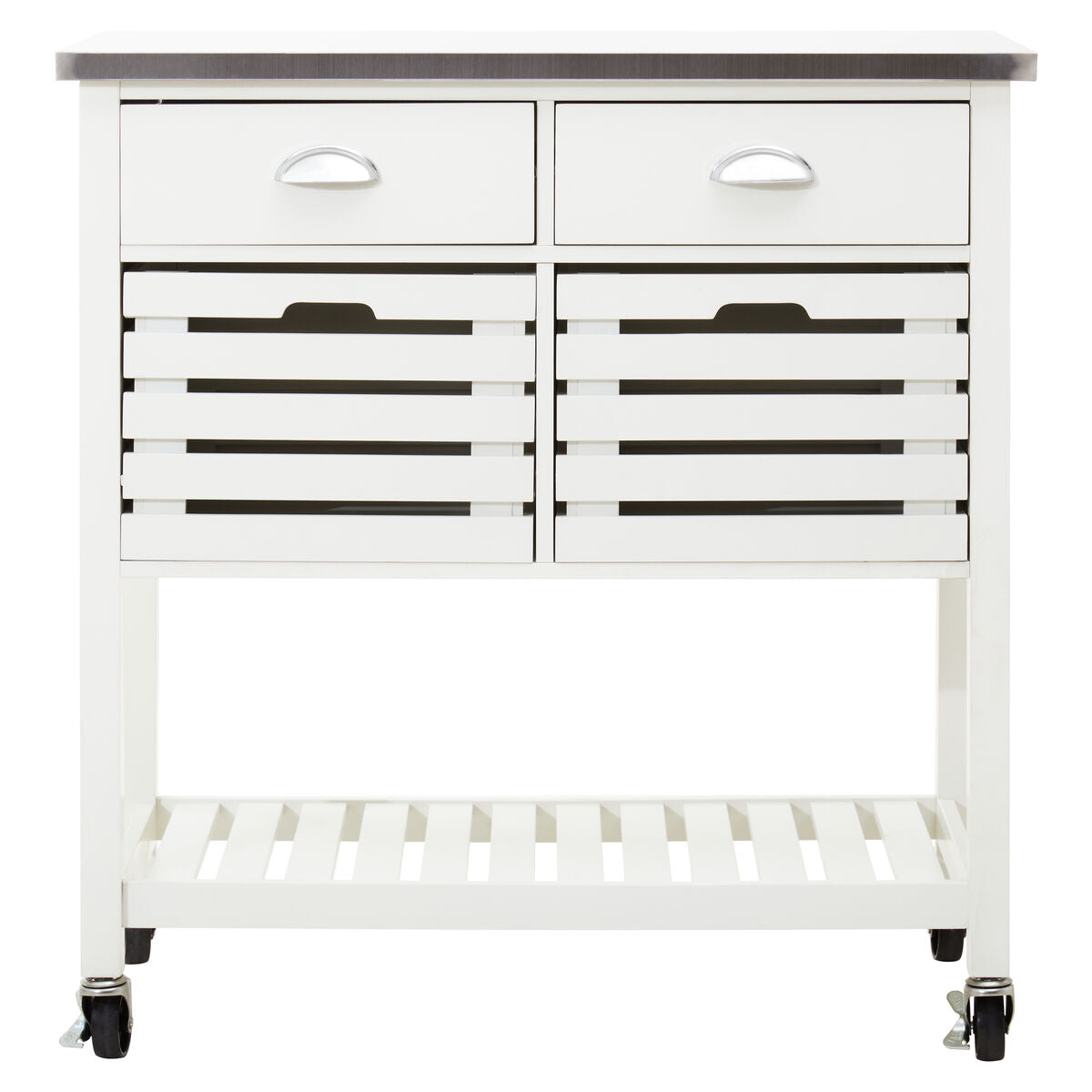 Cream Kitchen Trolley with Drawers and Rack, Frankfurt