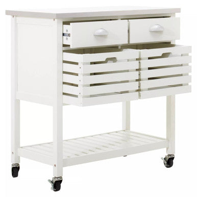 Cream Kitchen Trolley with Drawers and Rack, Frankfurt