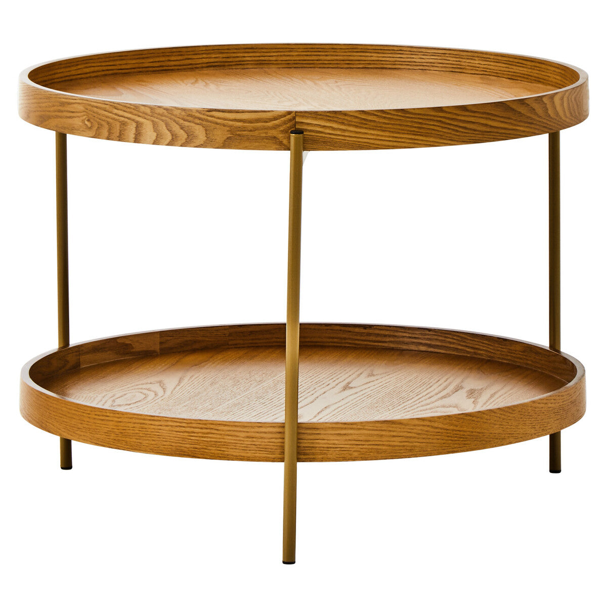 Natural Wood Veneer Round Two-Tier Side Table, Viborg