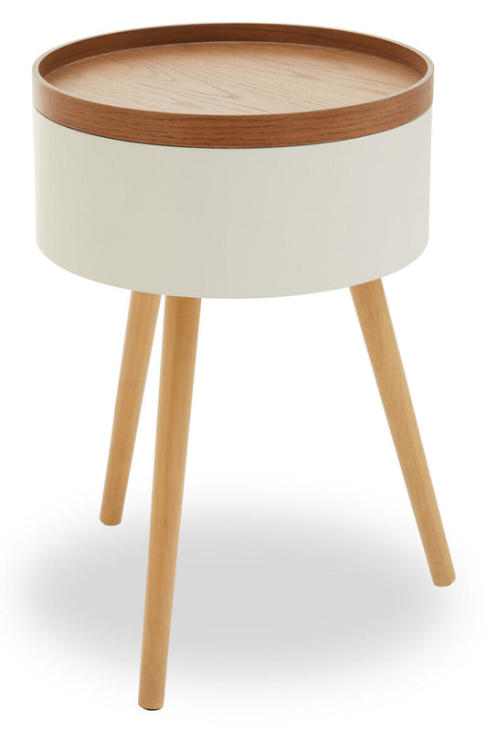 White Storage Round Side Table, Viborg