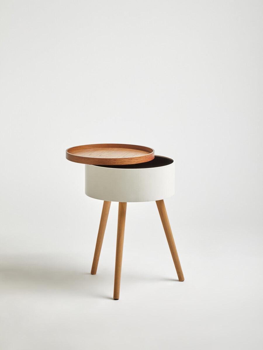 White Storage Round Side Table | Viborg