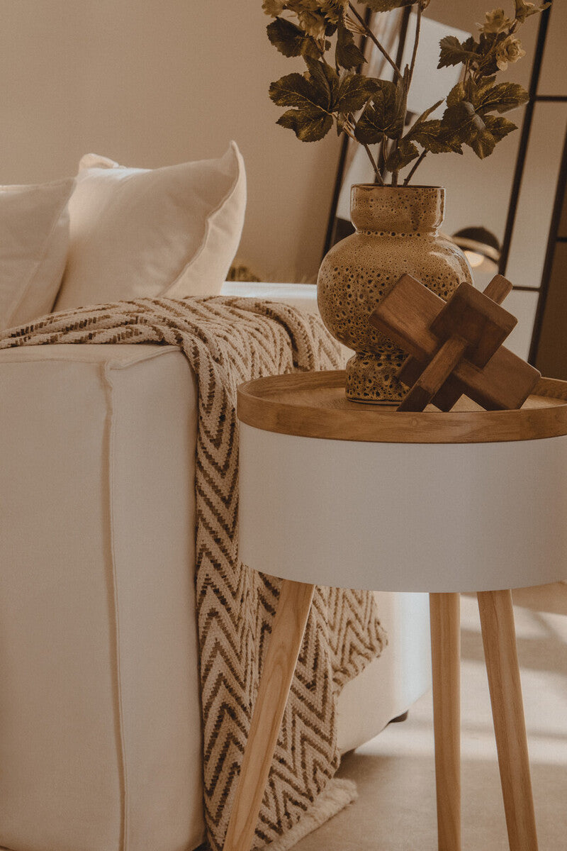 White Storage Round Side Table | Viborg