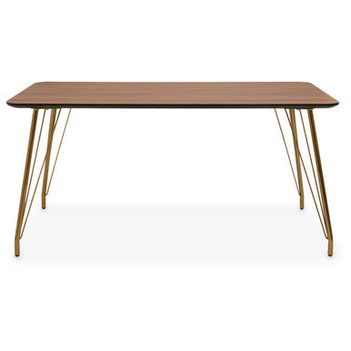 Natural Wood Effect Top Dining Table with Gold Hairpin Metal Base, Veneto