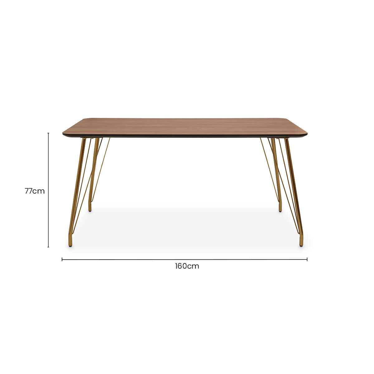 Natural Wood Effect Top Dining Table with Gold Hairpin Metal Base, Veneto