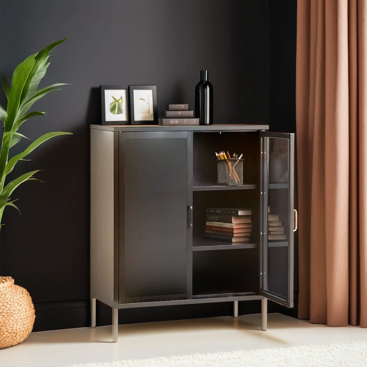 Two Door Grey Metal Cabinet | Acier